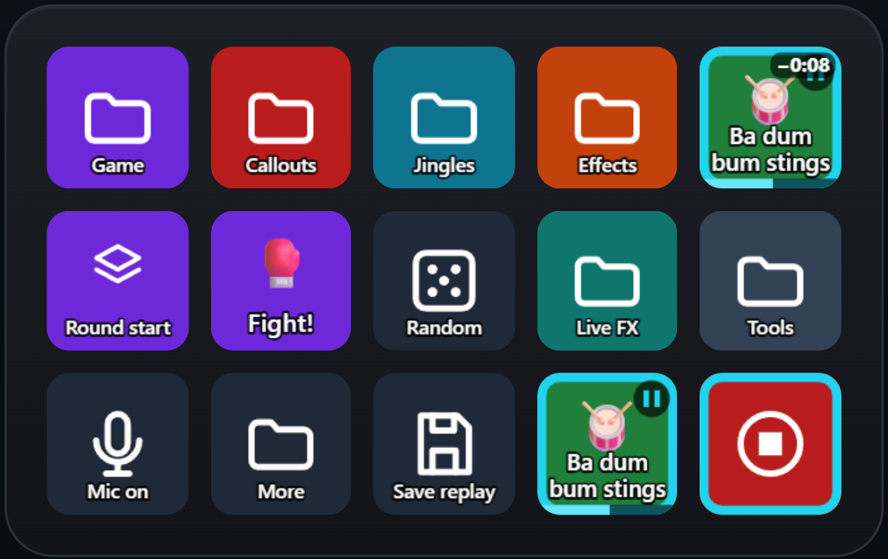 The example layout on a 15-key Stream Deck