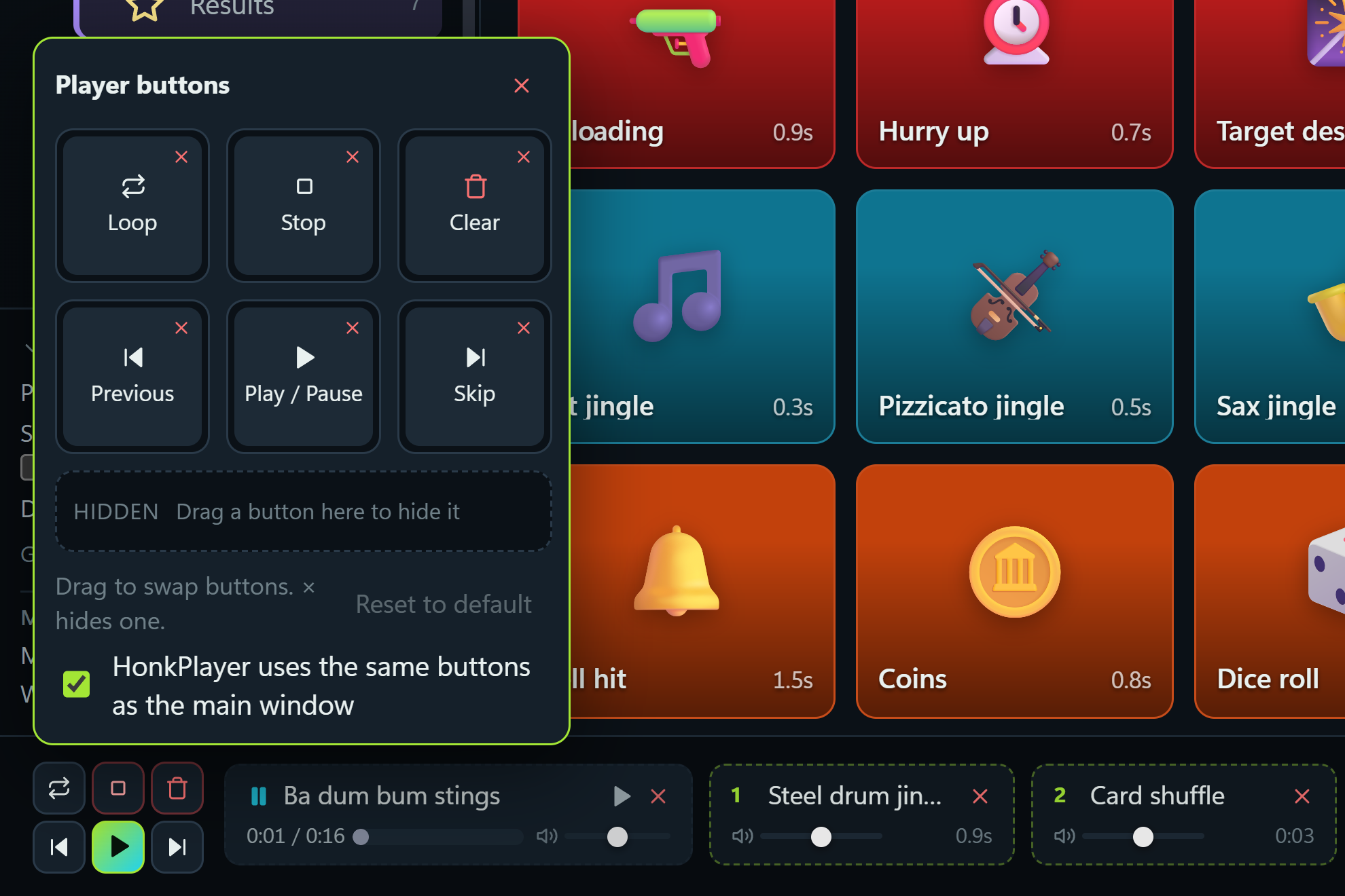 Right-clicking the player buttons in the main window opens the same editor right above them