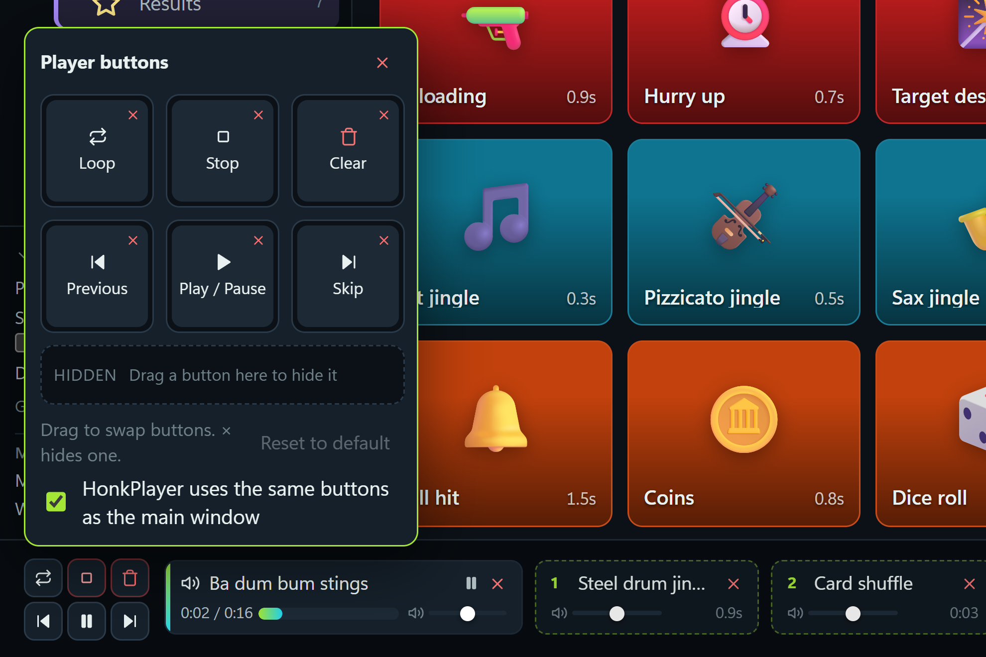 Right-clicking the player buttons in the main window opens the same editor right above them