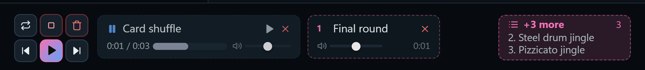 The Now Playing bar in the Candy theme, pink to blue