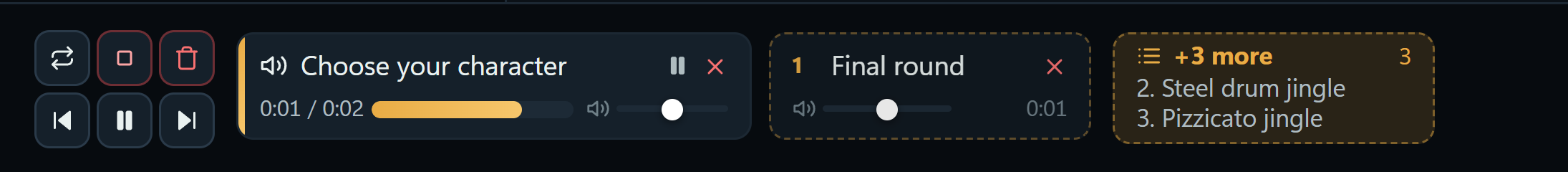 The Now Playing bar in the Gold theme, amber to gold