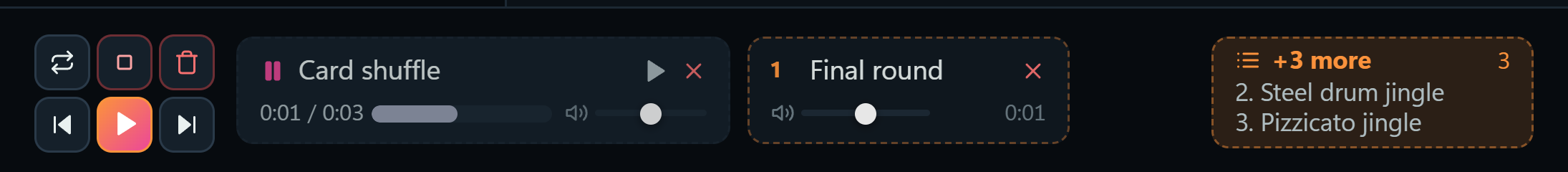 The Now Playing bar in the Sunset theme, orange to pink