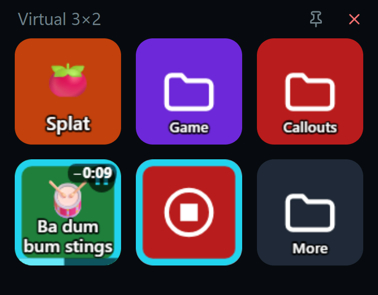 A small virtual deck of 3 by 2 keys with the example layout