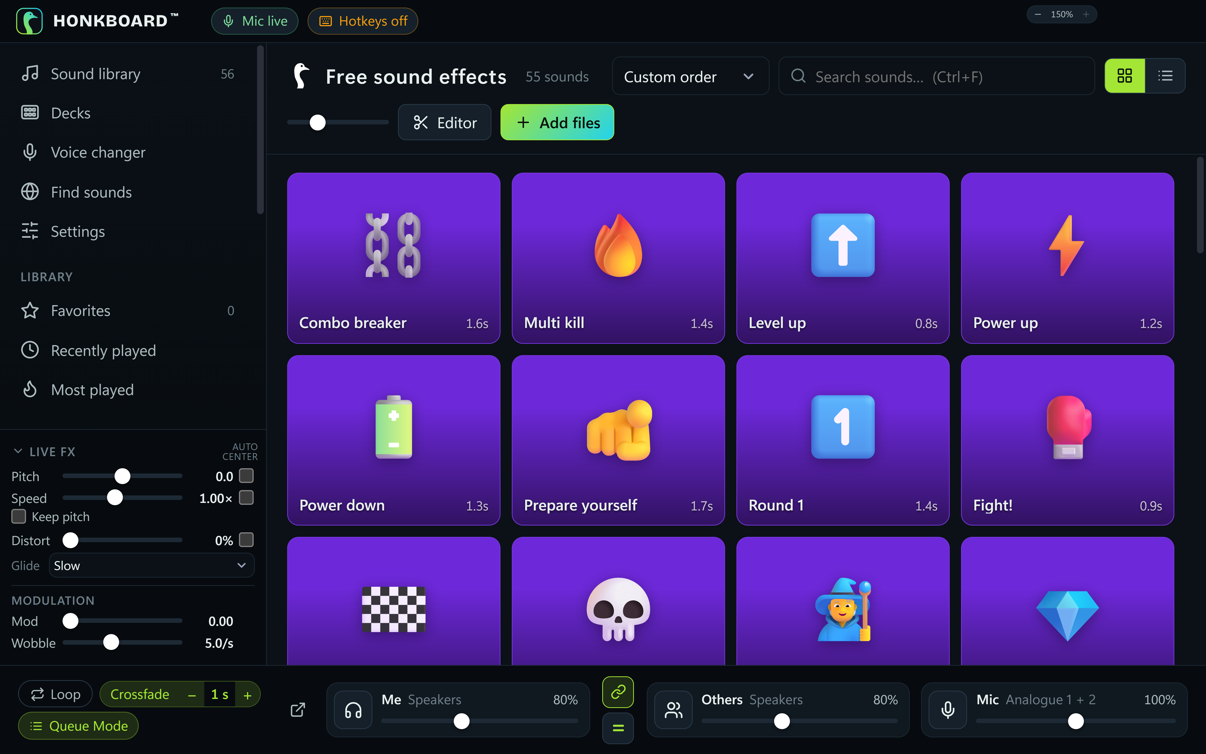 HonkBoard at 150%: big tiles and big text