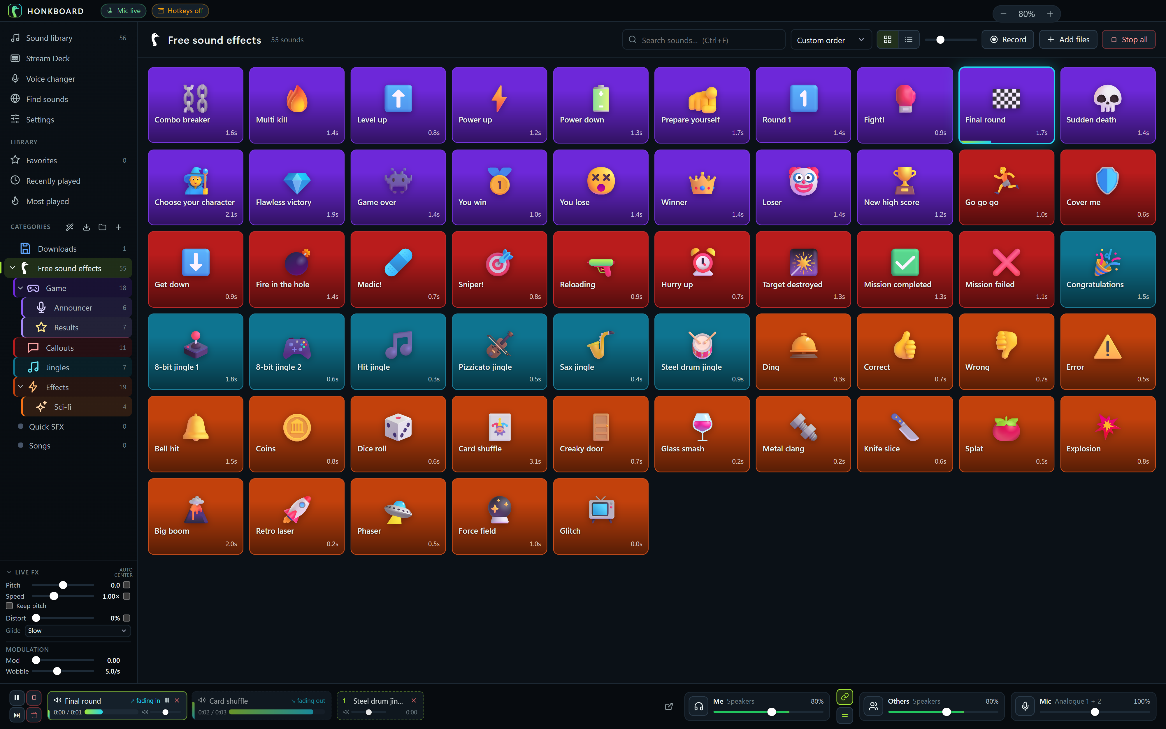 HonkBoard at 80%: the whole sound library fits on screen