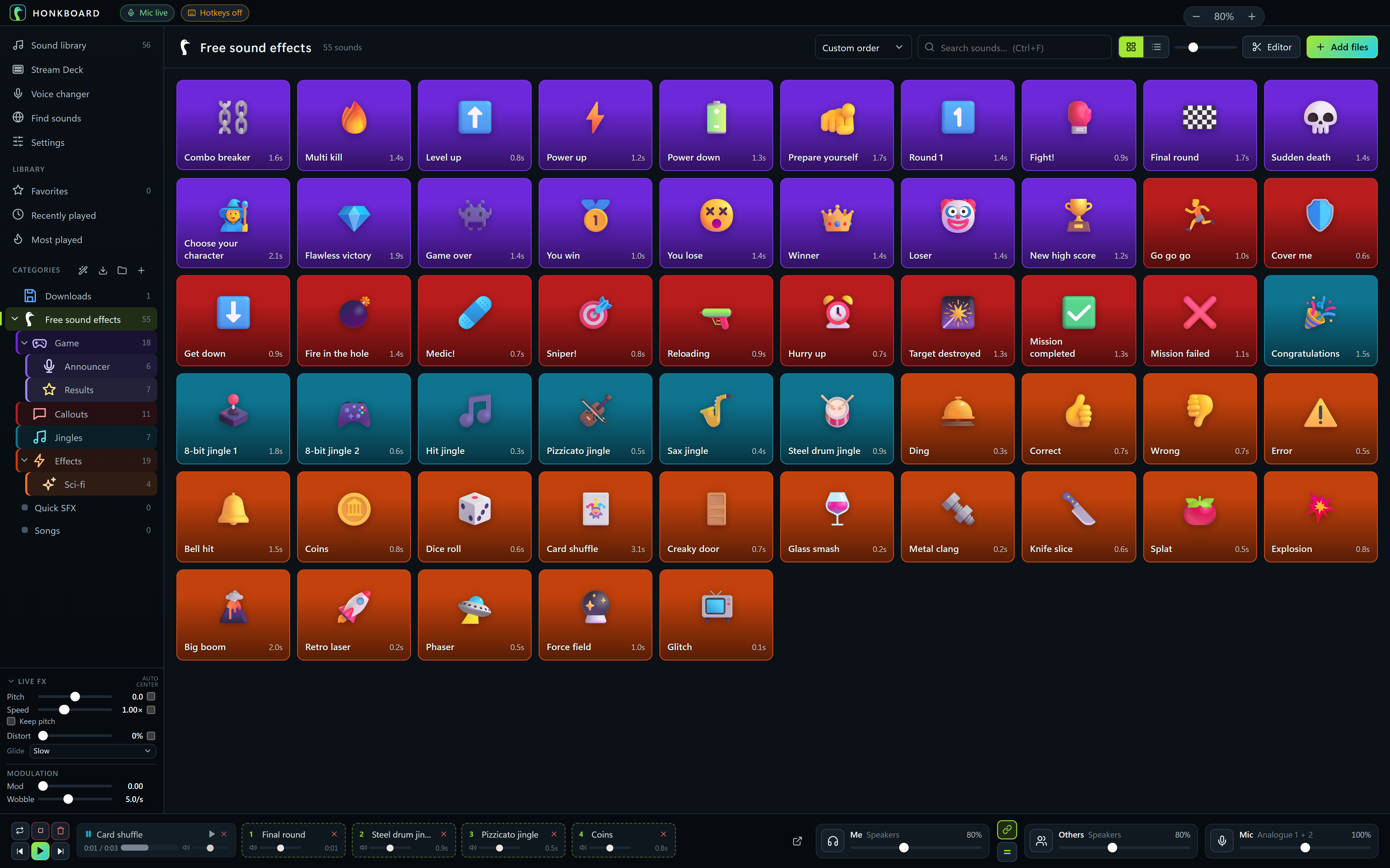 HonkBoard at 80%: the whole sound library fits on screen